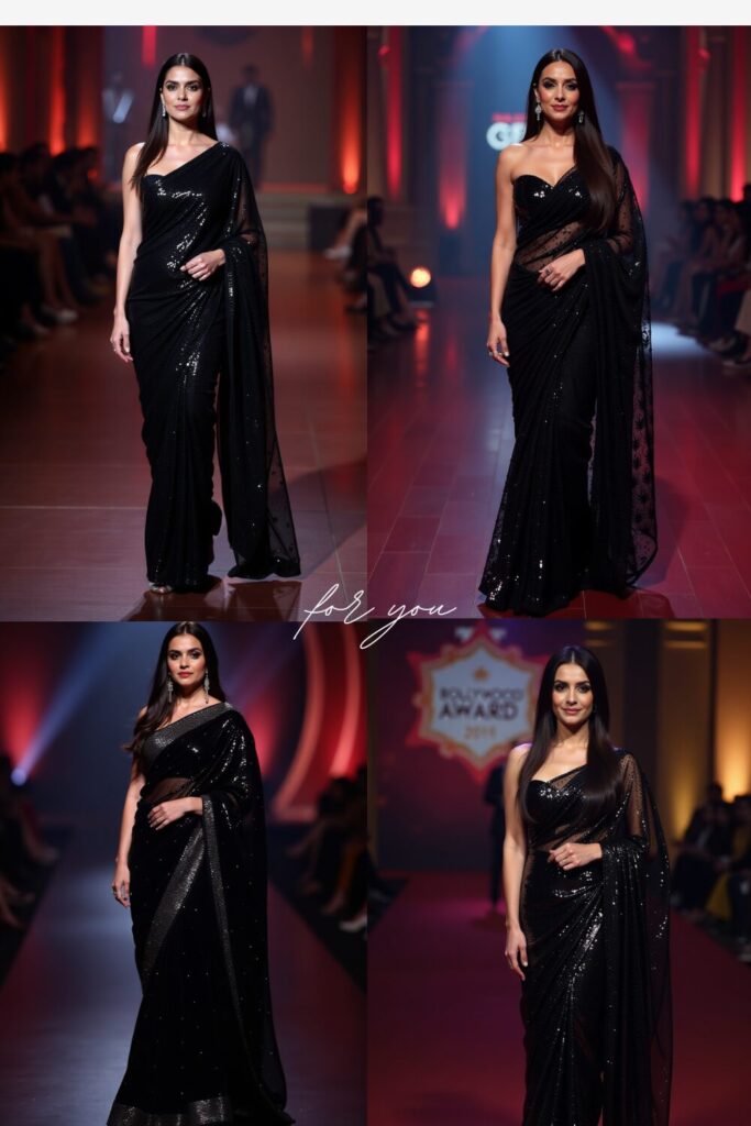 Black Saree with Sequin Drama