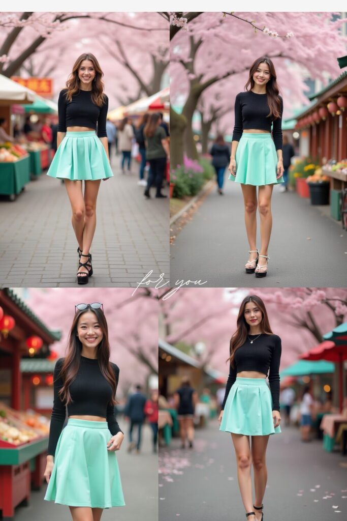Pastel Skirt with Black Knit Crop Top